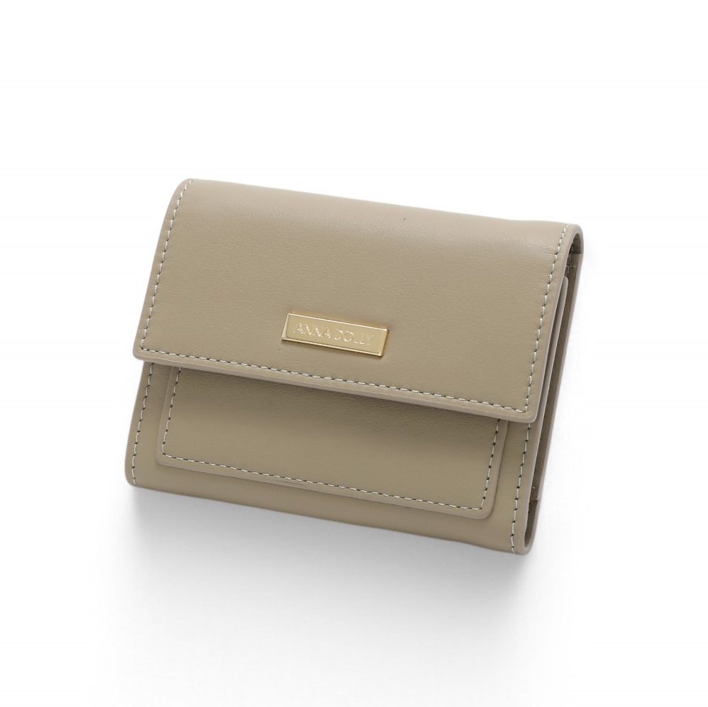 ANNA DOLLY 質感真皮多卡翻蓋三折短夾 灰色