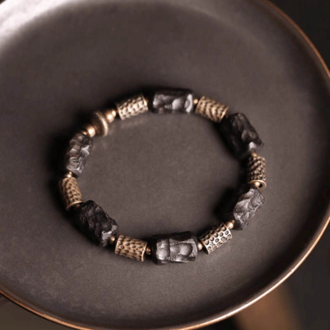 黑檀木切面黃銅珠手鍊