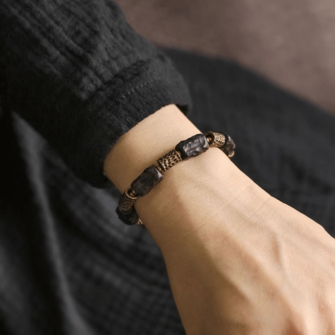 黑檀木切面黃銅珠手鍊