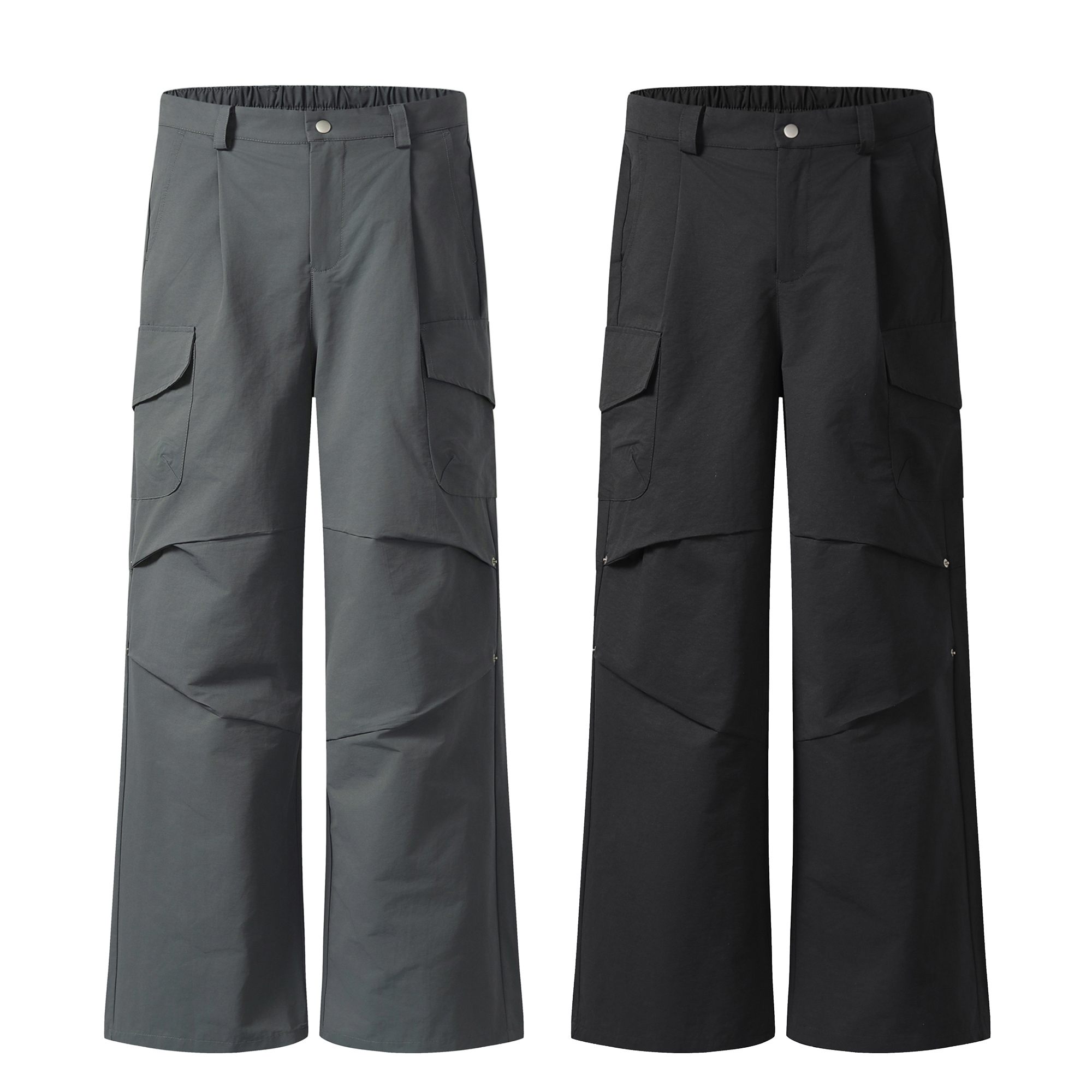 《S.V》釘釦摺紋A字闊腿褲