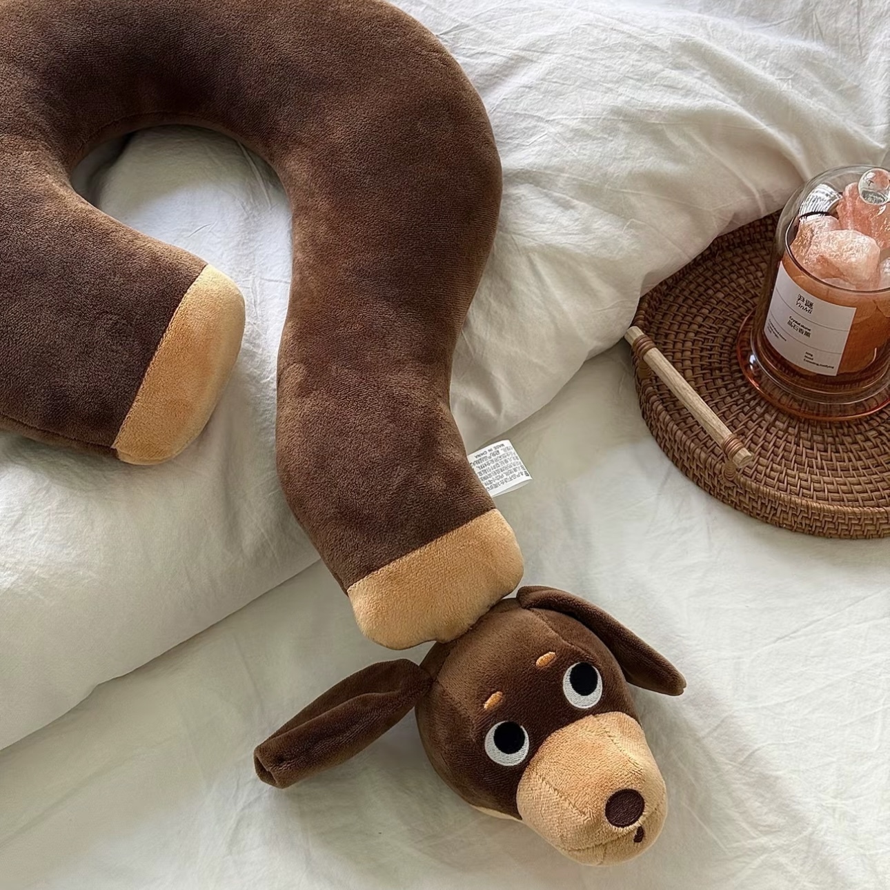 臘腸狗 問號造型 頸枕 可抽拉 有趣 趣味 抱枕 可愛創意 玩偶