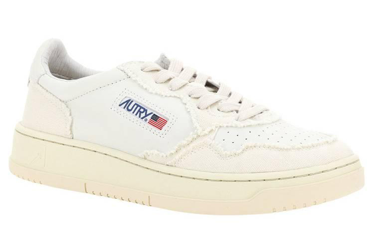 【代購】AUTRY Medalist Low Soft Goatskin Frayed Canvas 'White Ivory White'