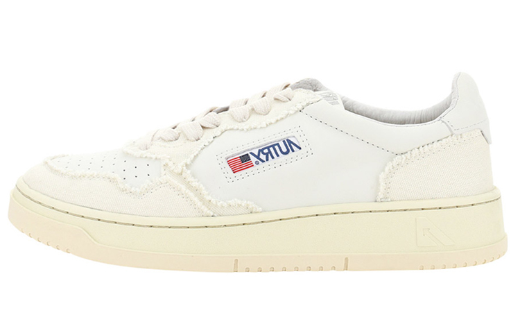 【代購】AUTRY Medalist Low Soft Goatskin Frayed Canvas 'White Ivory White'