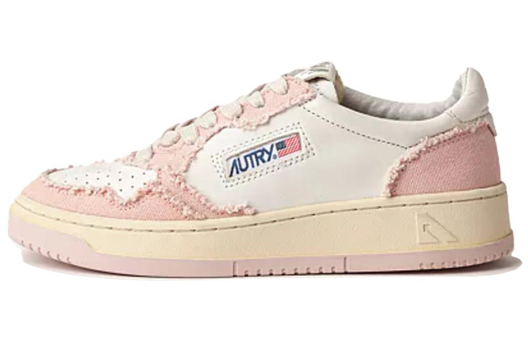 【代購】AUTRY Medalist Low Soft Goatskin And Frayed Canvas 'White And Pink' Women's