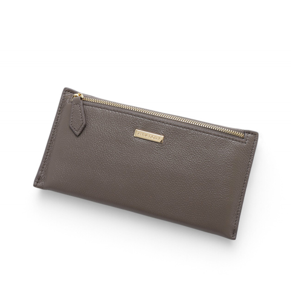 ANNA DOLLY 質感真皮拉鍊軟長夾 深灰色