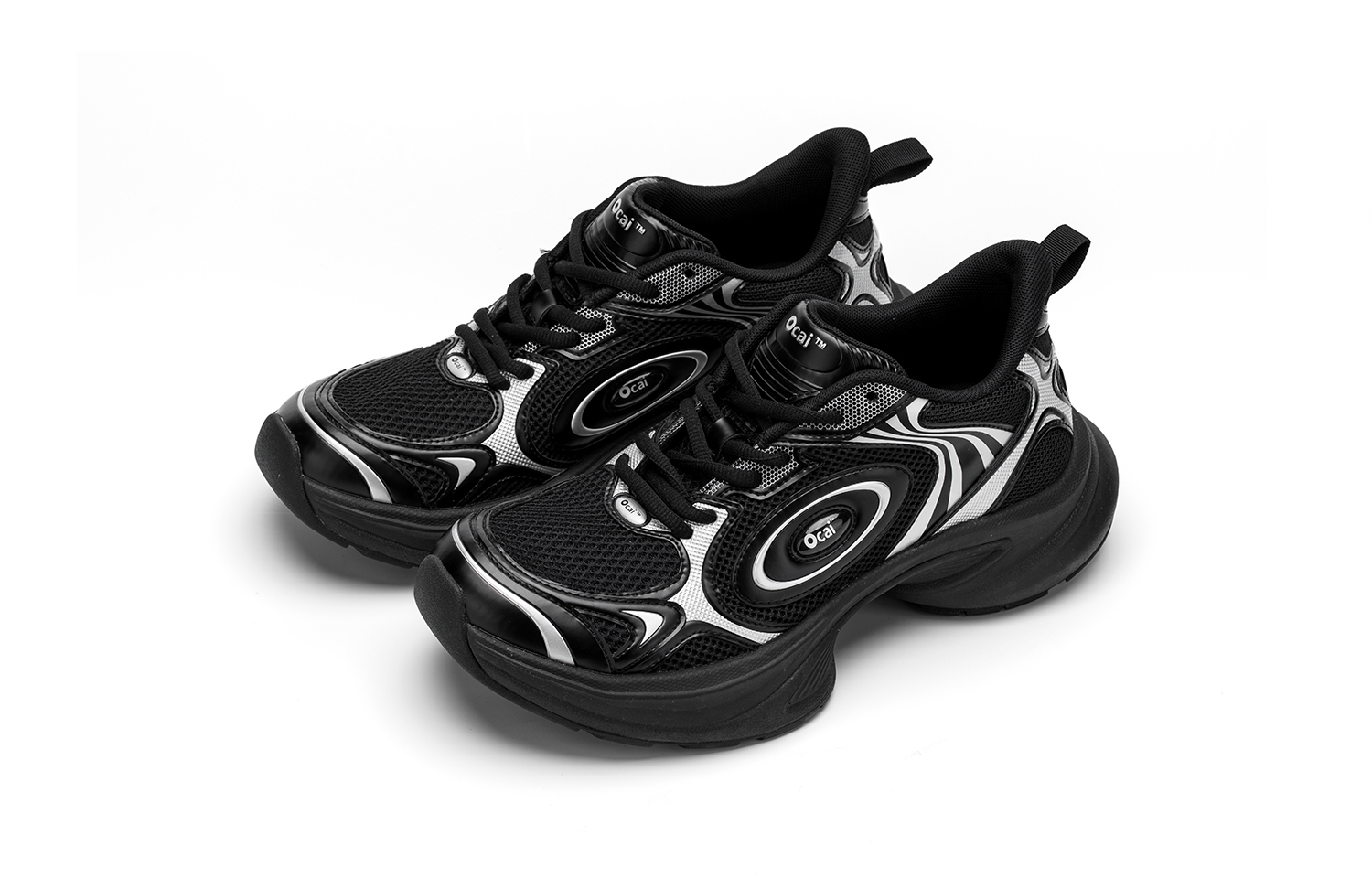 【代購】Ocai Anti-Slip Wear-Resistant Low-Top Casual Running Shoes Unisex Black Silver