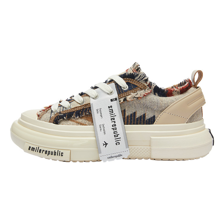 【代購】SMILEREPUBLIC INCEPTION 70s Multicolor Wool Ethnic Fabric Height Increasing Low-Top Canvas Shoes Unisex Multicolor