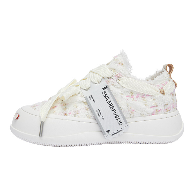 【代購】SMILEREPUBLIC PINK WHITE TWEED 'Chance Encounter' Height Increasing Low-Top Canvas Shoes Unisex Pink White