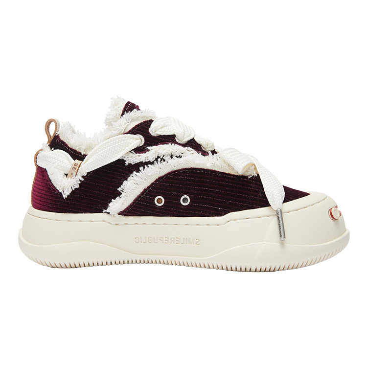 【代購】SMILEREPUBLIC WINE RED CORDUROY Height Increasing Low Top Canvas Shoes Unisex Burgundy