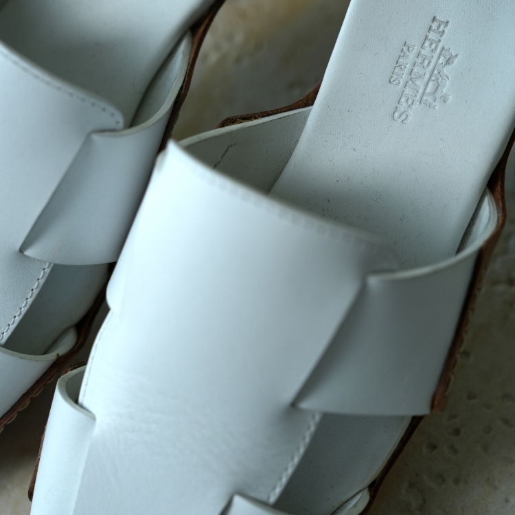 Hermes 灰白色編織拖鞋 35號