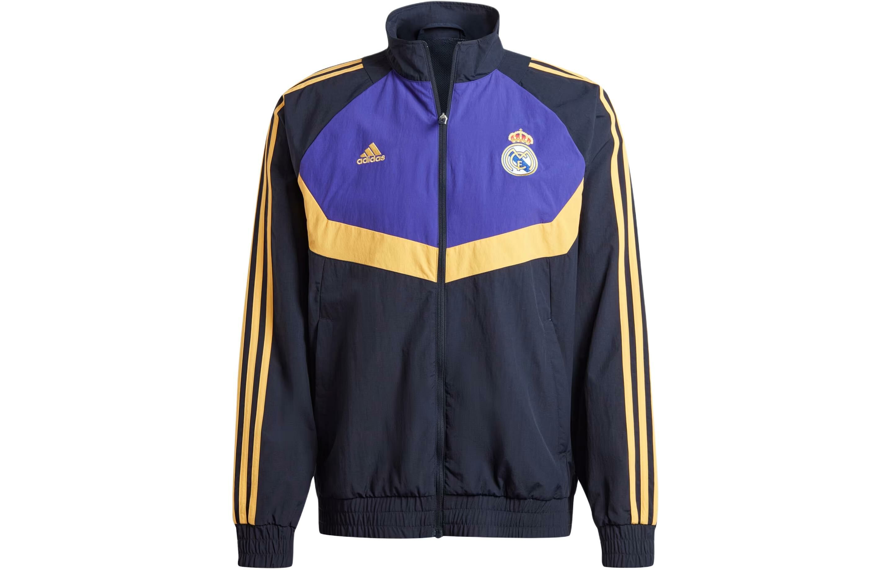 【代購】Adidas Real Madrid Woven Track Top Retro Sports Stand Collar Jackets Men's Ink Blue