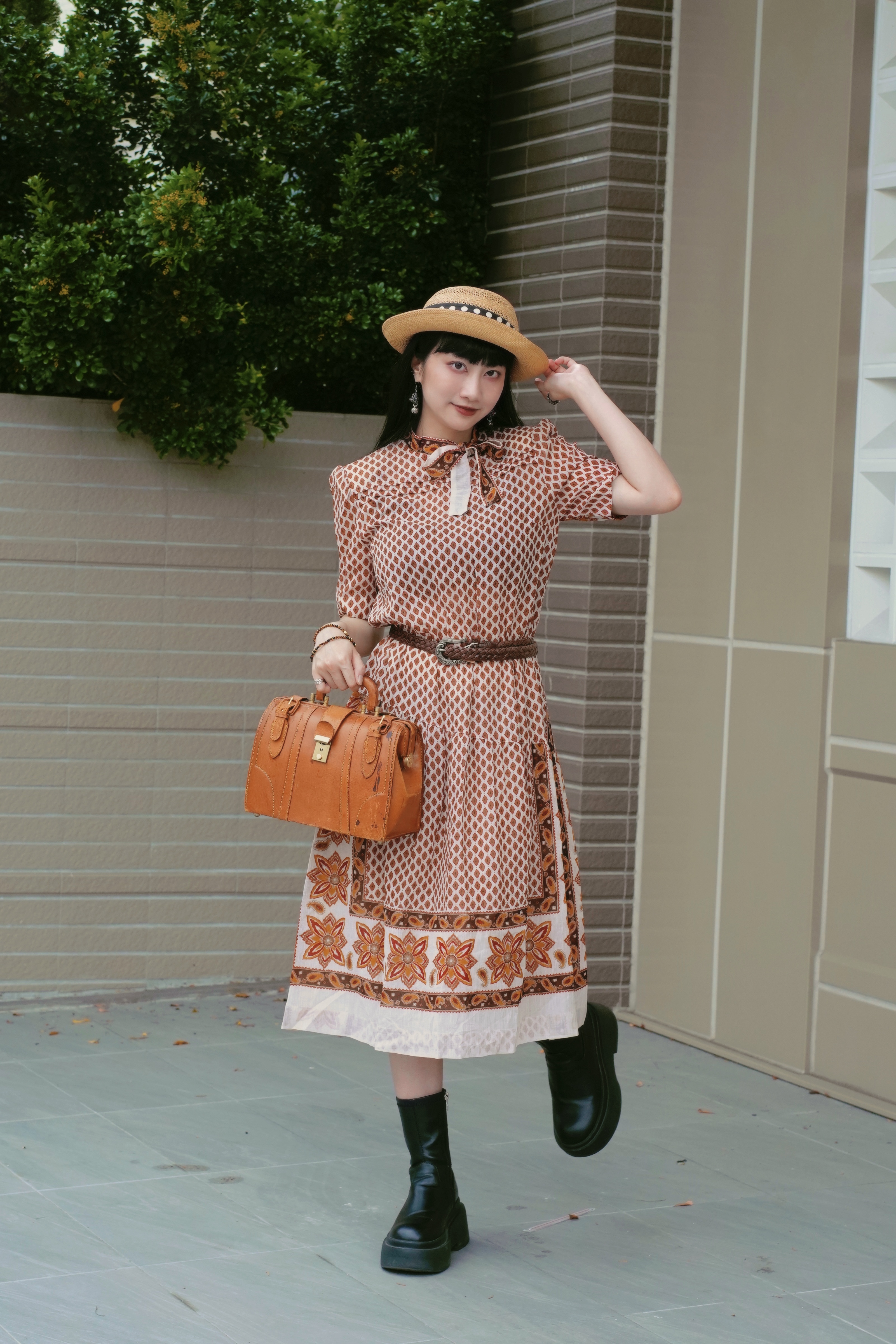 Vintage Dress/古著民族風領帶日本洋裝