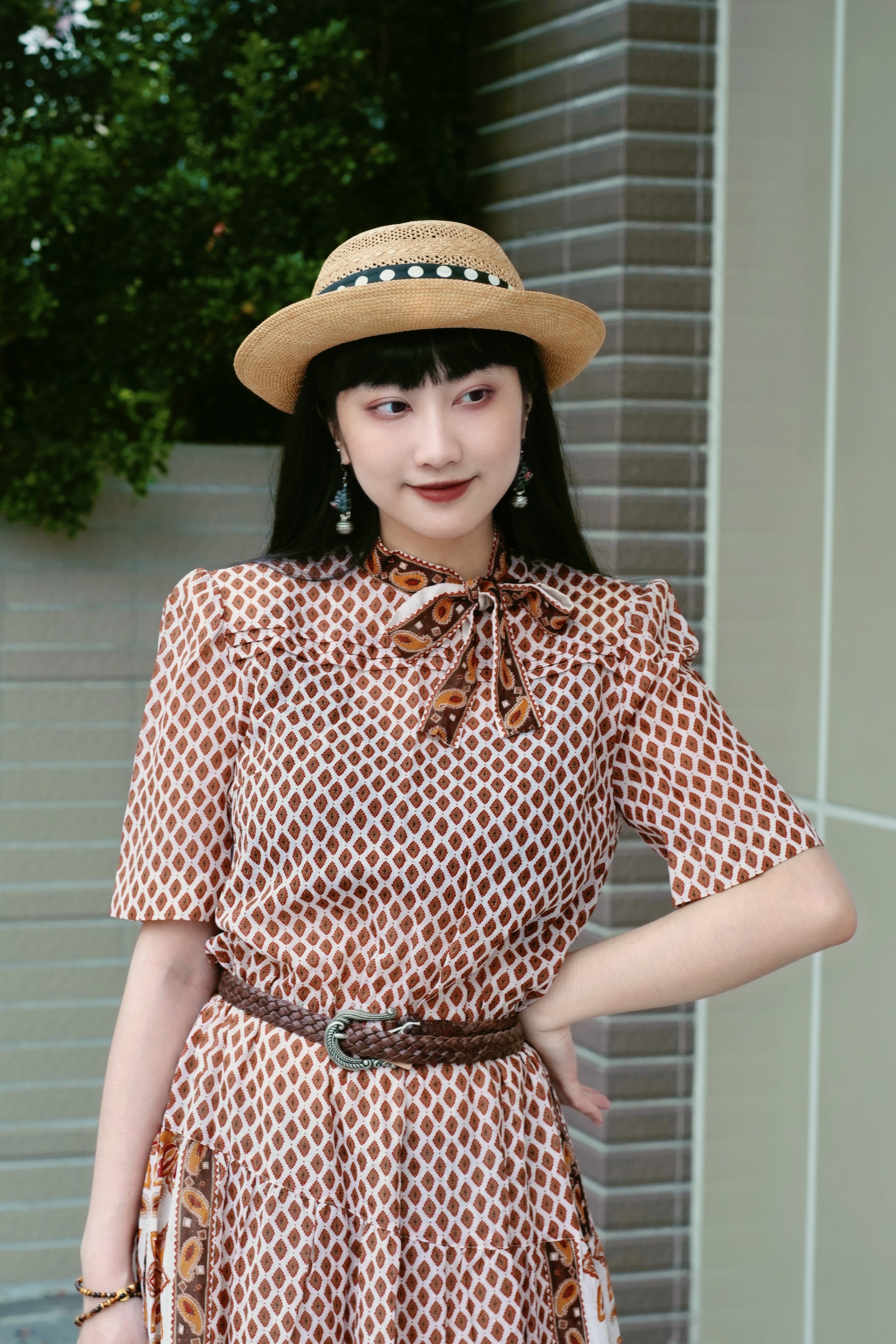 Vintage Dress/古著民族風領帶日本洋裝