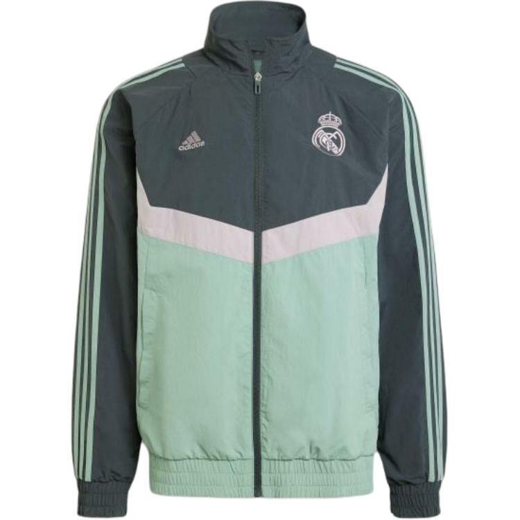 【代購】Adidas Real Madrid Seasonal Track Top Retro Sports Stand Collar Jackets Men's Turquoise