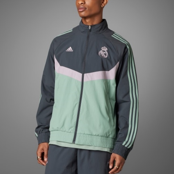 【代購】Adidas Real Madrid Seasonal Track Top Retro Sports Stand Collar Jackets Men's Turquoise