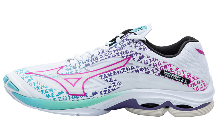 【代購】Mizuno Wave Lightning Z7 Anti-Slip Wear-Resistant Low-Top Volleyball Shoes Unisex White Purple