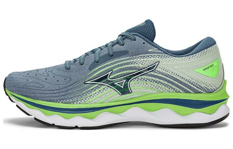 【代購】Mizuno Wave Sky 6 Cushioning Anti-Slip And Wear-Resistant Low-Top Casual Running Shoes Men's Gray Cyan Green