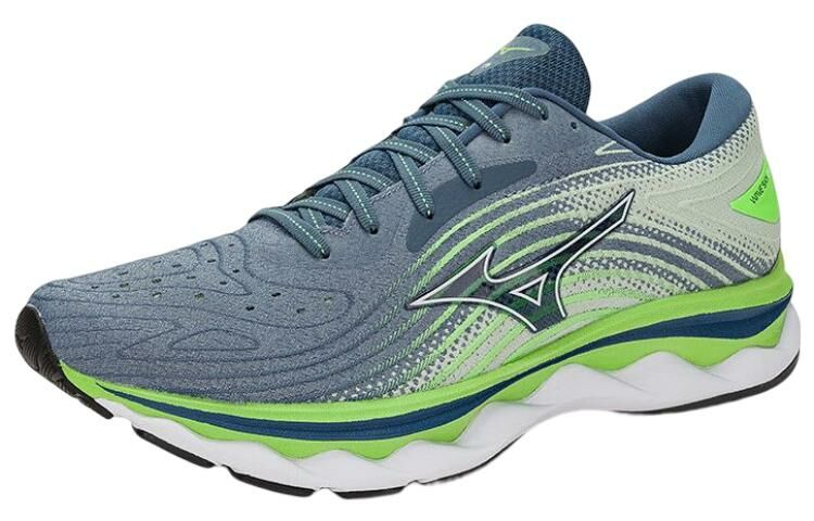 【代購】Mizuno Wave Sky 6 Cushioning Anti-Slip And Wear-Resistant Low-Top Casual Running Shoes Men's Gray Cyan Green