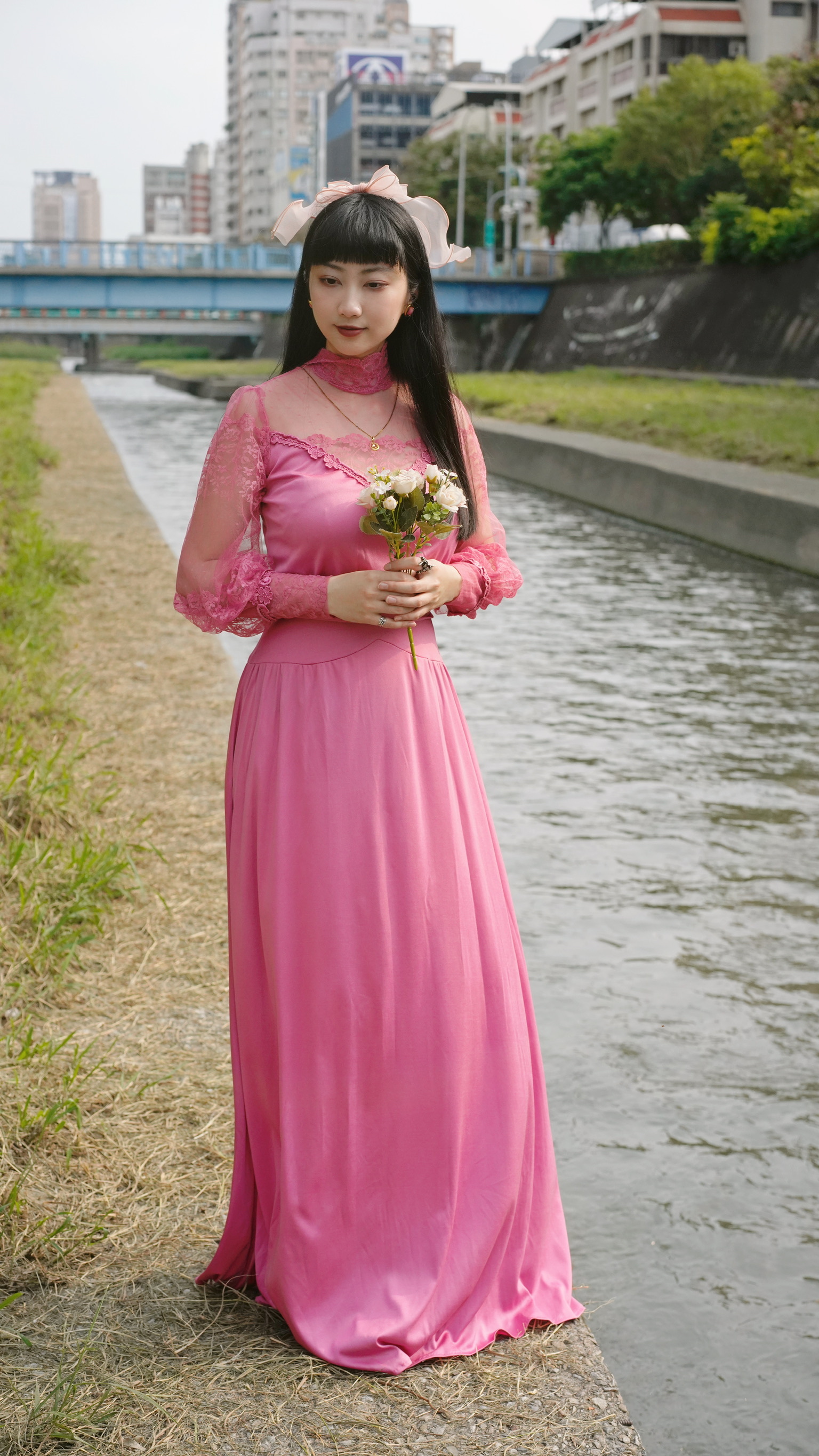 Vintage Dress/古著80s浪漫玫粉色美式小禮服