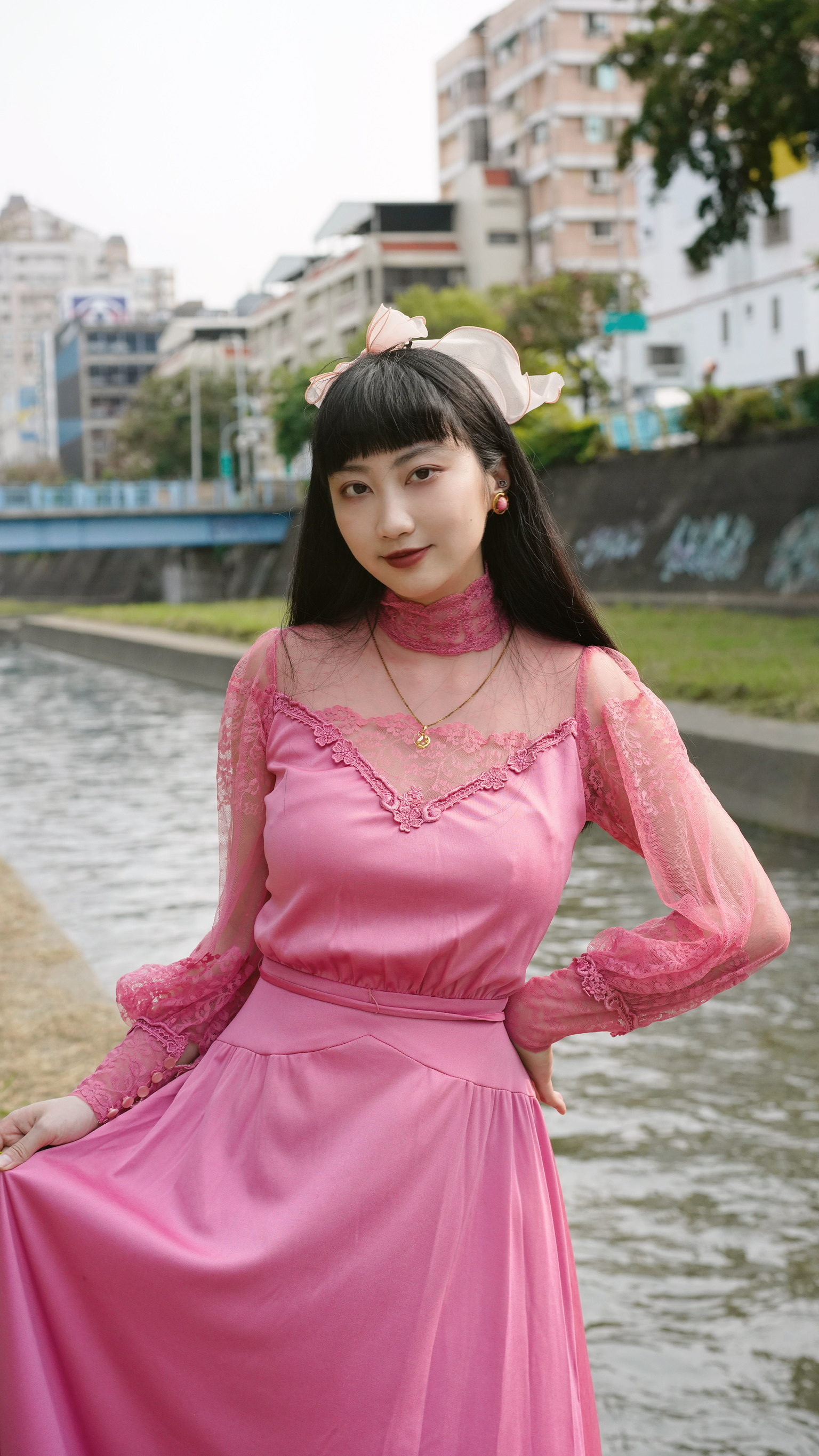 Vintage Dress/古著80s浪漫玫粉色美式小禮服