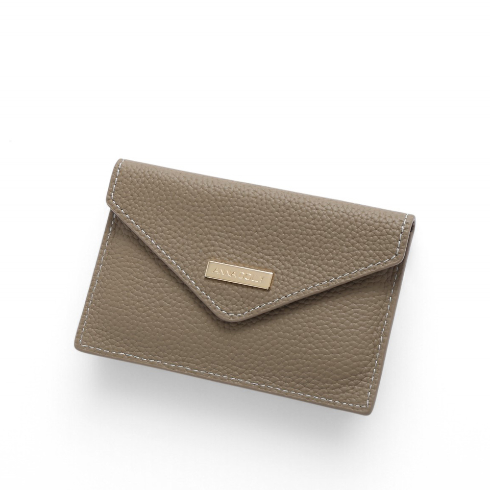 ANNA DOLLY 優雅信封式真皮多卡短夾 卡其