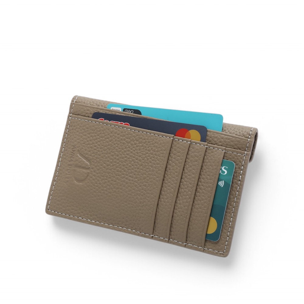 ANNA DOLLY 優雅信封式真皮多卡短夾 卡其