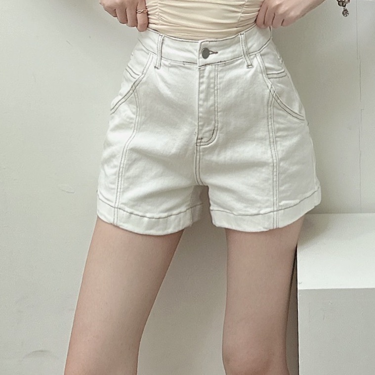 韓國車線彈性牛仔短褲/二色