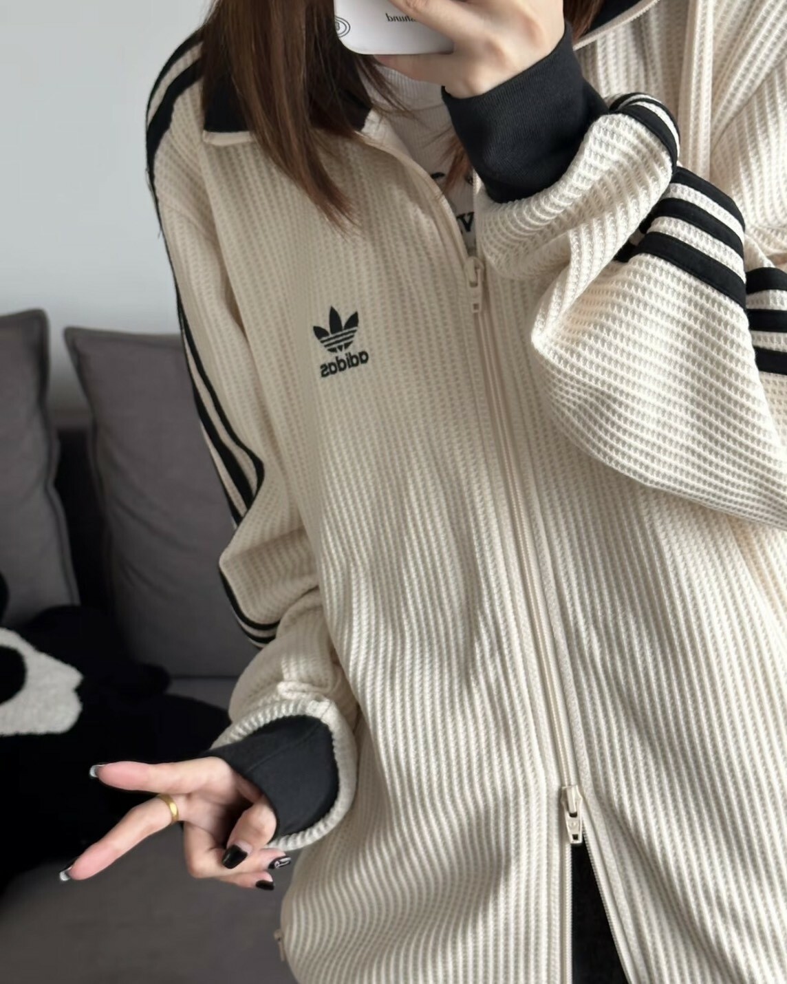 Adidas originals WAFFLE BBTT 條紋 華夫格 復古立領 黑 白 外套 JW0110/JW0109