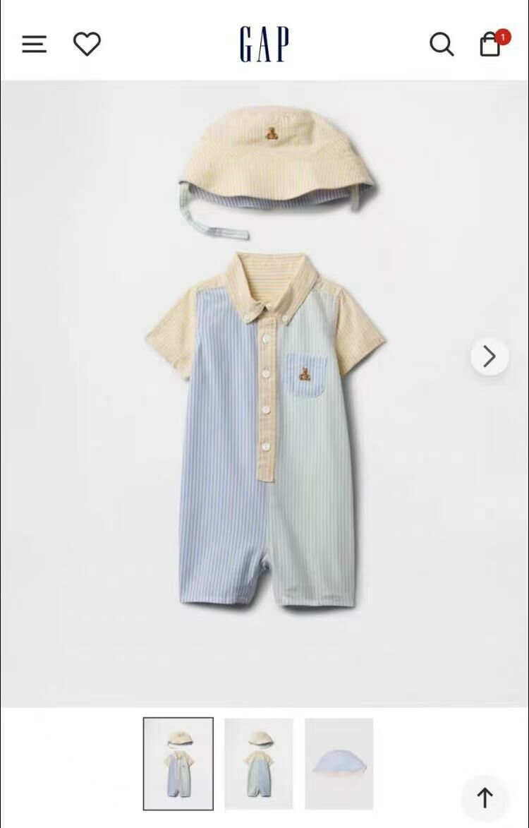 廠單 Gap拼色條紋短爬➕帽子套裝