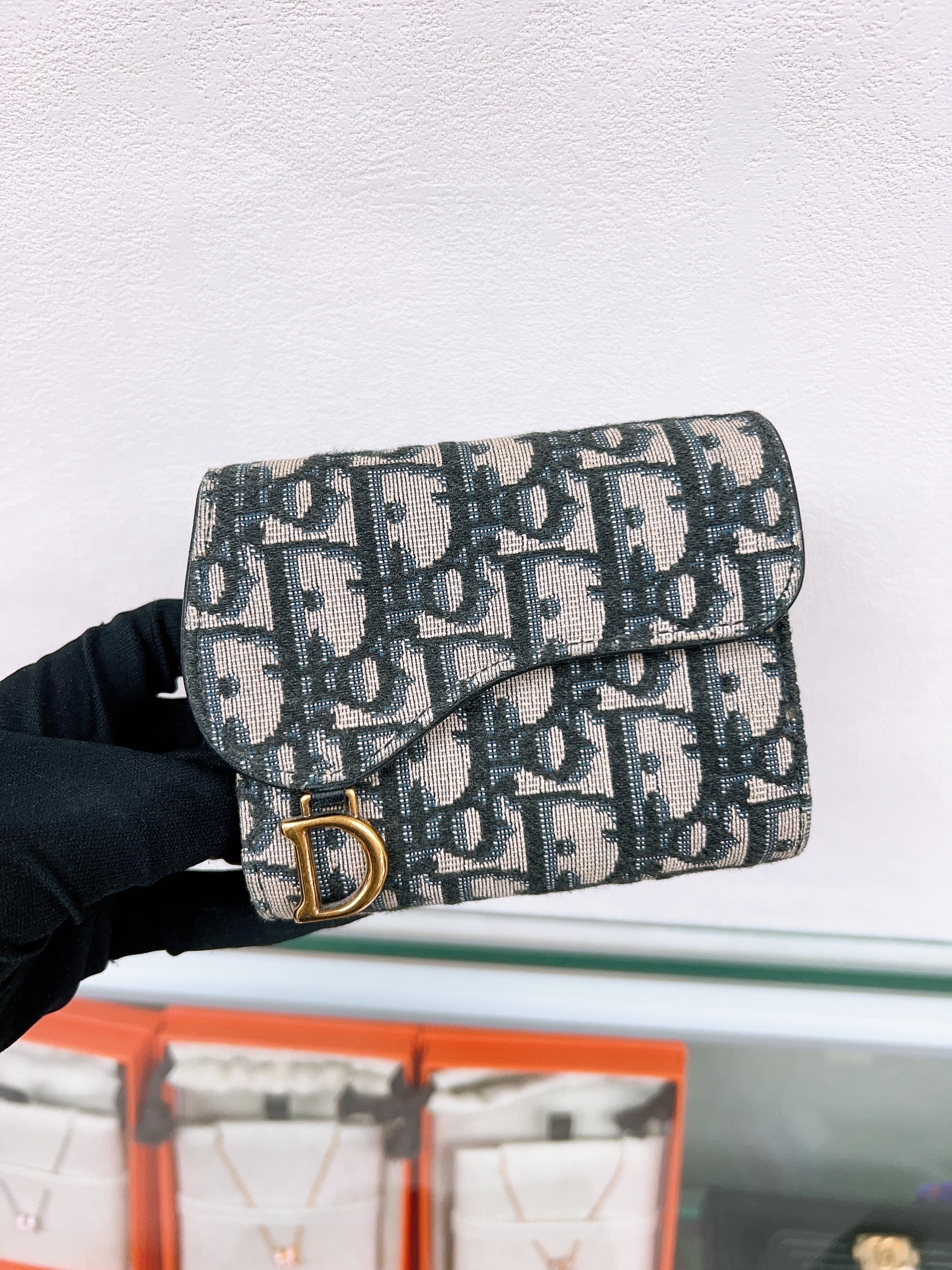 Dior saddle lotus wallet (blue oblique)