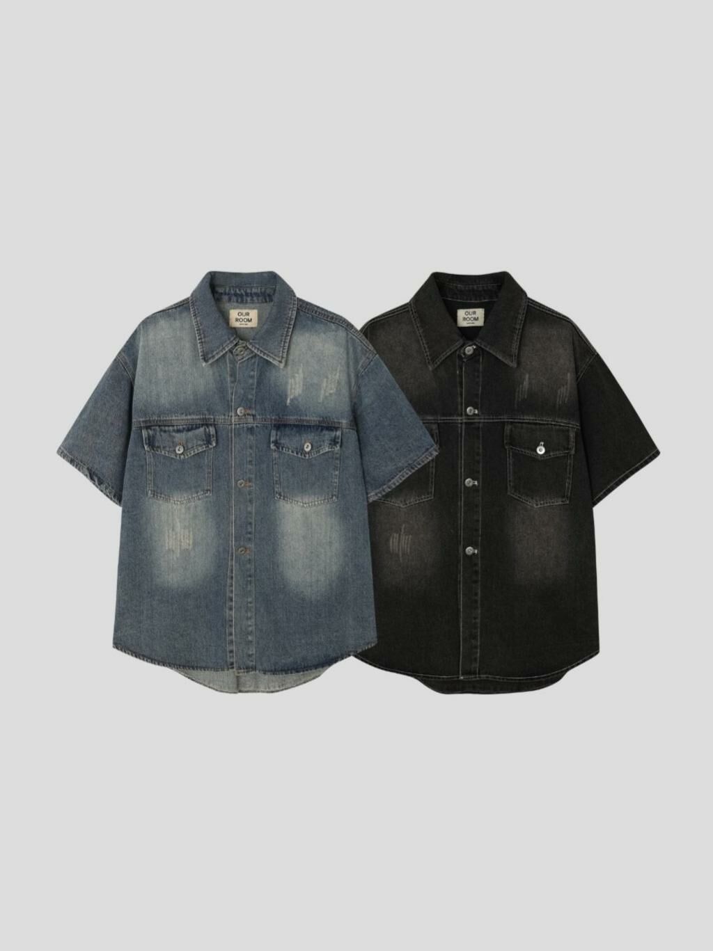 洗水牛仔短袖恤衫 OUR ROOM-069S