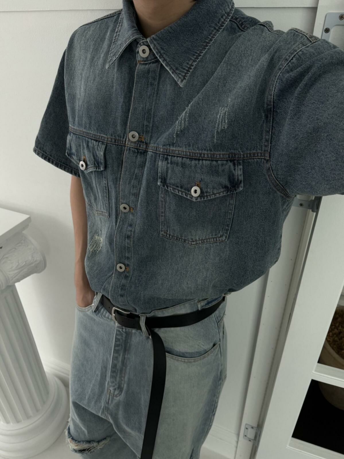 洗水牛仔短袖恤衫 OUR ROOM-069S