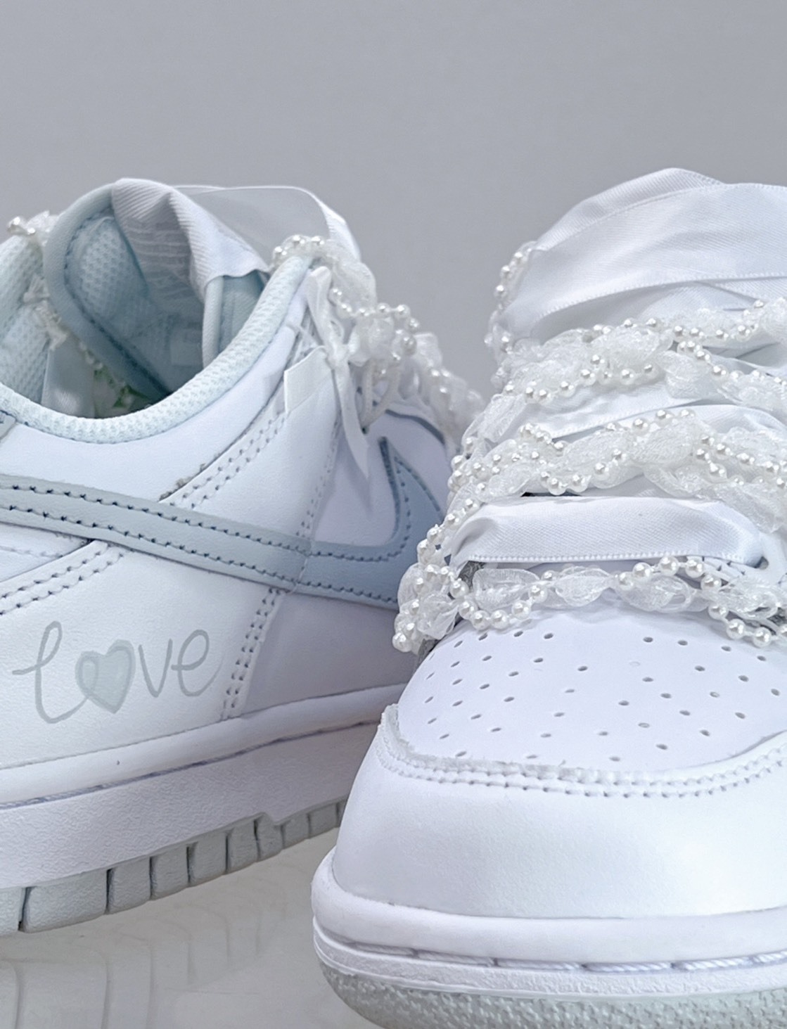 【訂製鞋款】Nike Dunk Low 純愛芭蕾 蝴蝶結 白灰 蕾絲花邊綁帶 DH9765102(Team47)