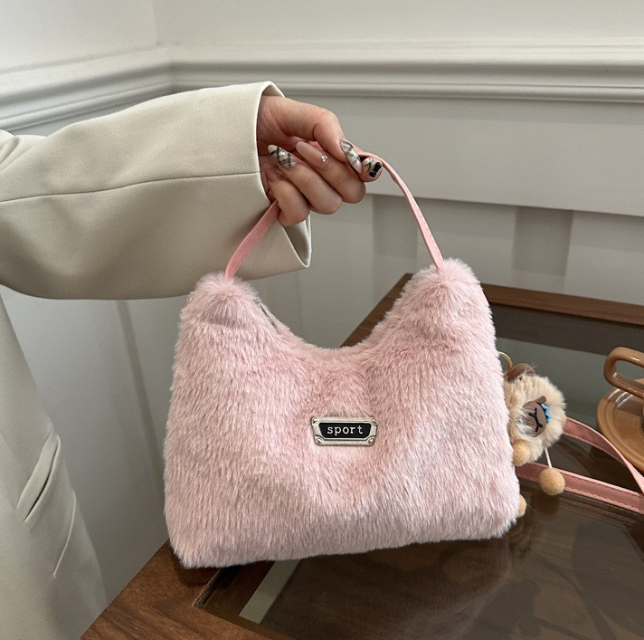 American-Style Fuzzy Tote & Crossbody Bag