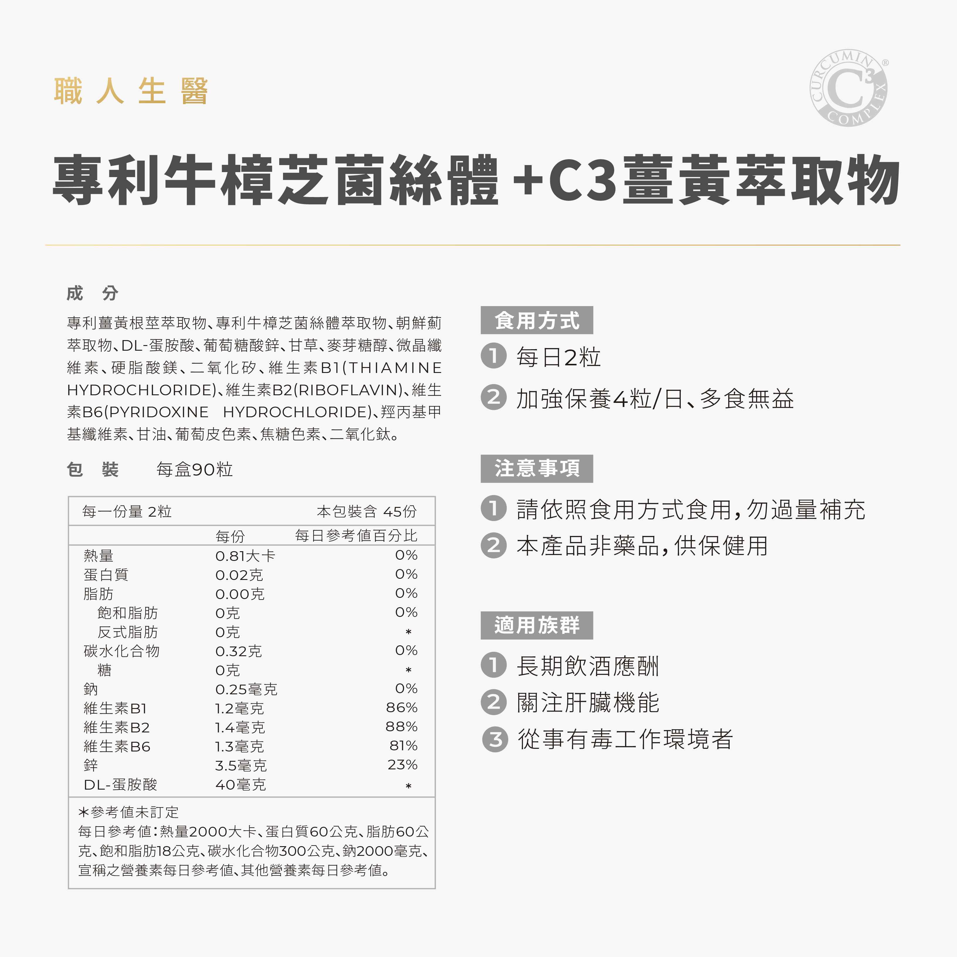 【職人生醫】專利牛樟菌絲體+專利薑黃素&朝鮮薊