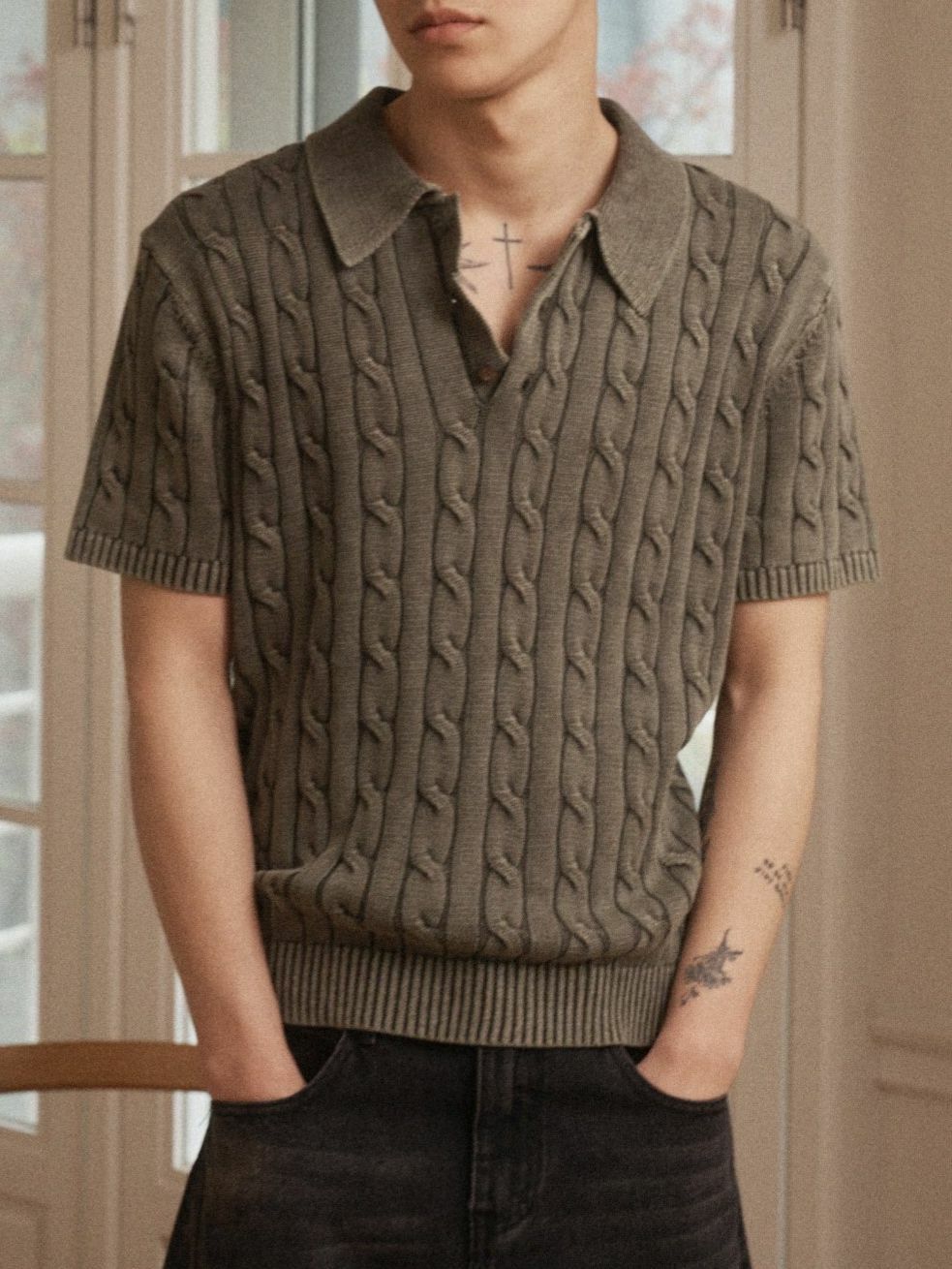 淨色暗紋短袖Polo Tee OUR ROOM-082T