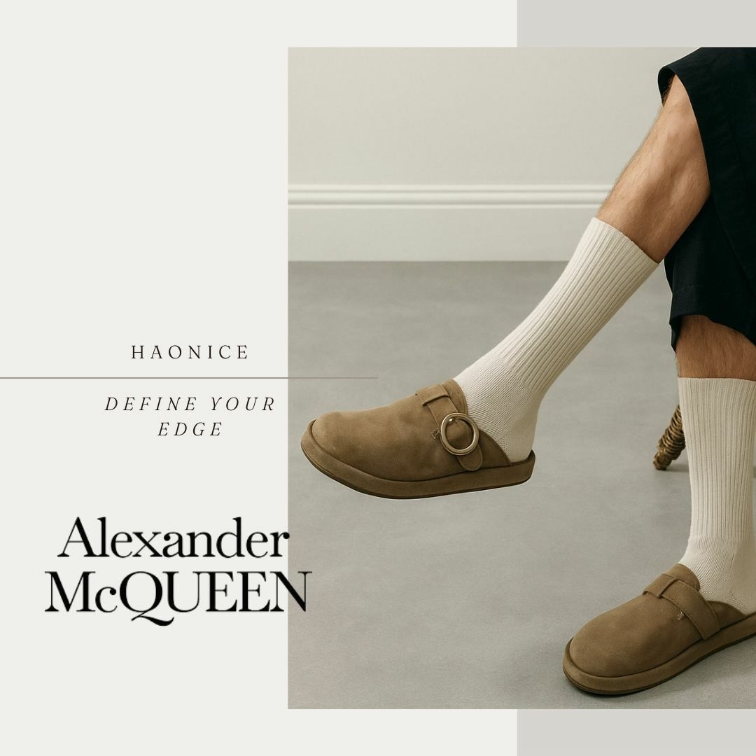 【HAO NICE】上海經銷商Alexander McQUEEN 法式溫柔🇫🇷純色牛皮半拖鞋 勃肯鞋 情侶款