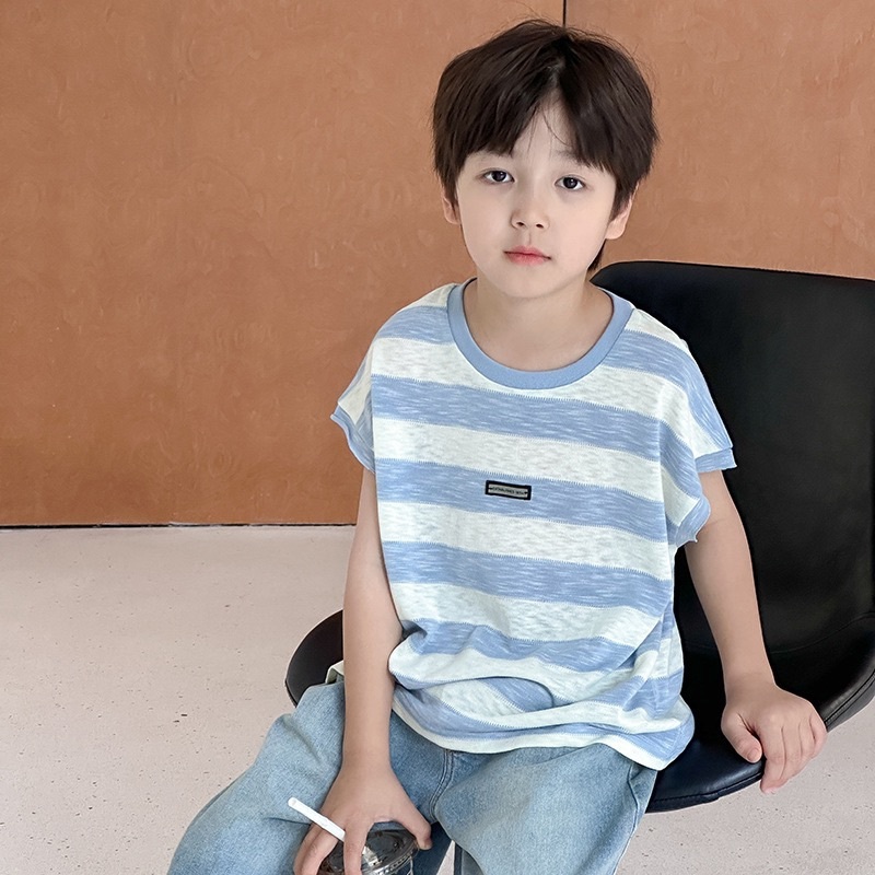 竹節棉布標條紋背心