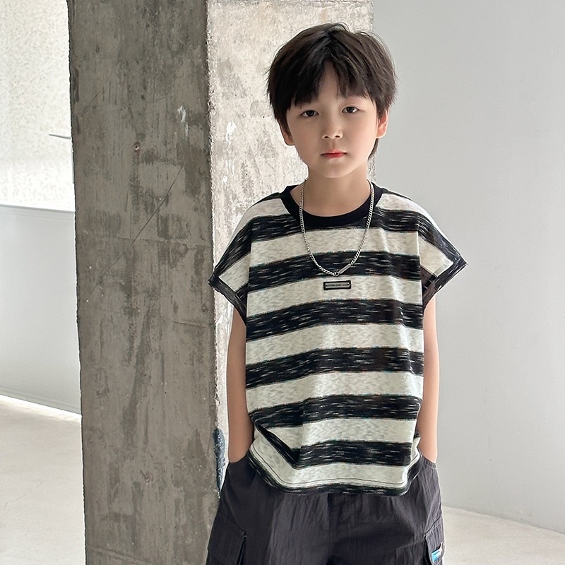 竹節棉布標條紋背心