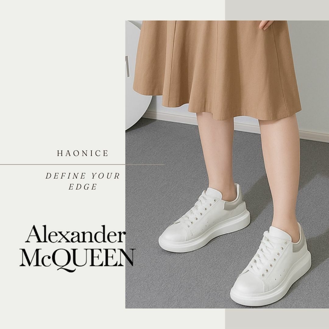 【HAO NICE】上海經銷商Alexander McQUEEN 法式溫柔🇫🇷純色麂皮霧霾灰 厚底低筒小白鞋 增高鞋