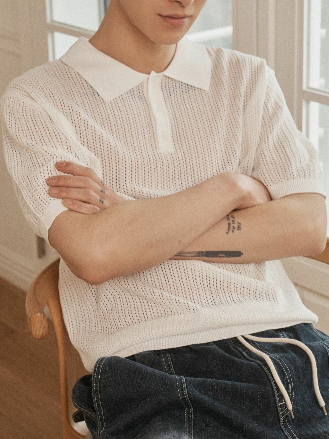 淨色暗紋短袖Polo Tee OUR ROOM-077T