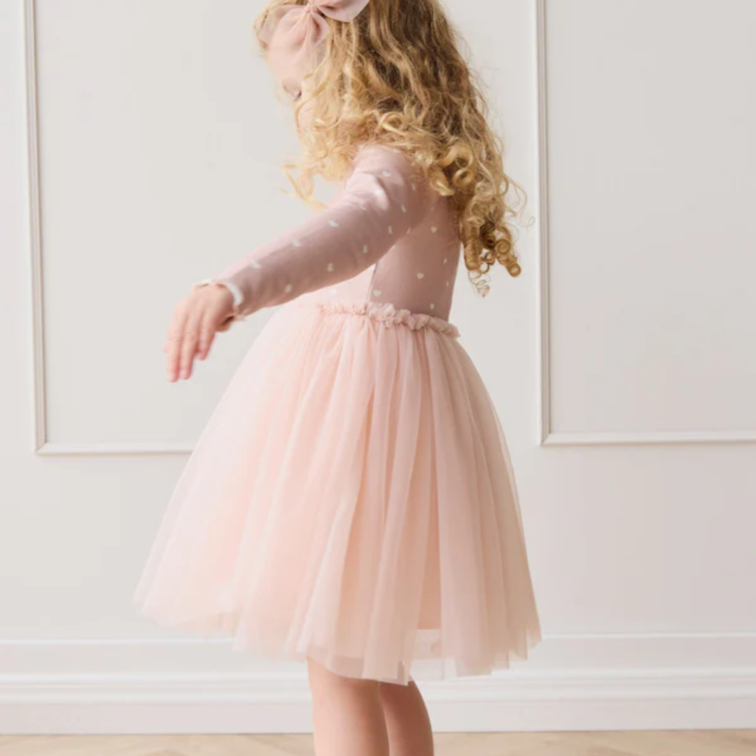 JAMIE KAY│Anna Tulle Dres長袖愛心薄紗洋裝．Petite Heart Old Rose