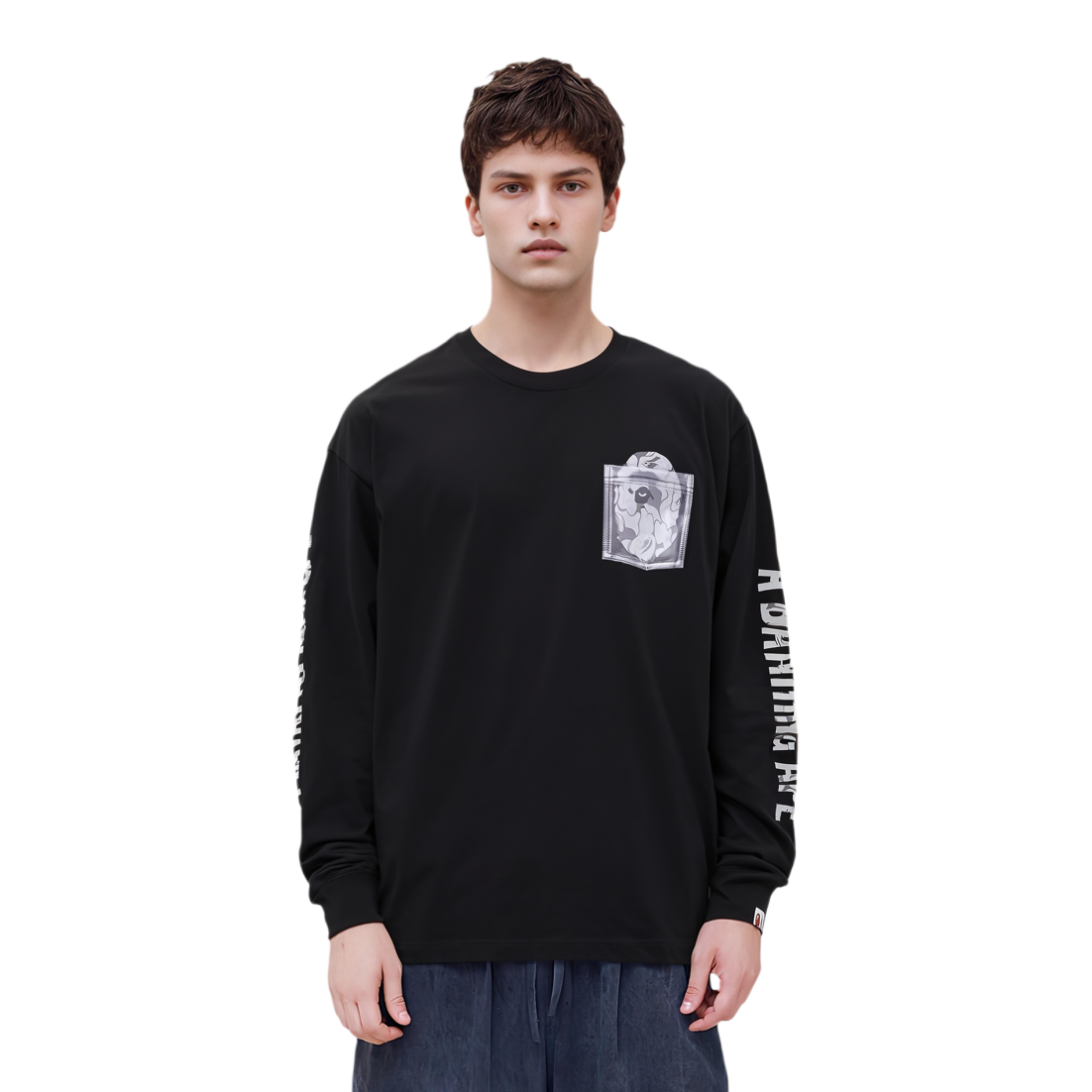 【代購】A BATHING APE Reflective Solid Camo Ape Head Relaxed Fit Pocket L/S Tee