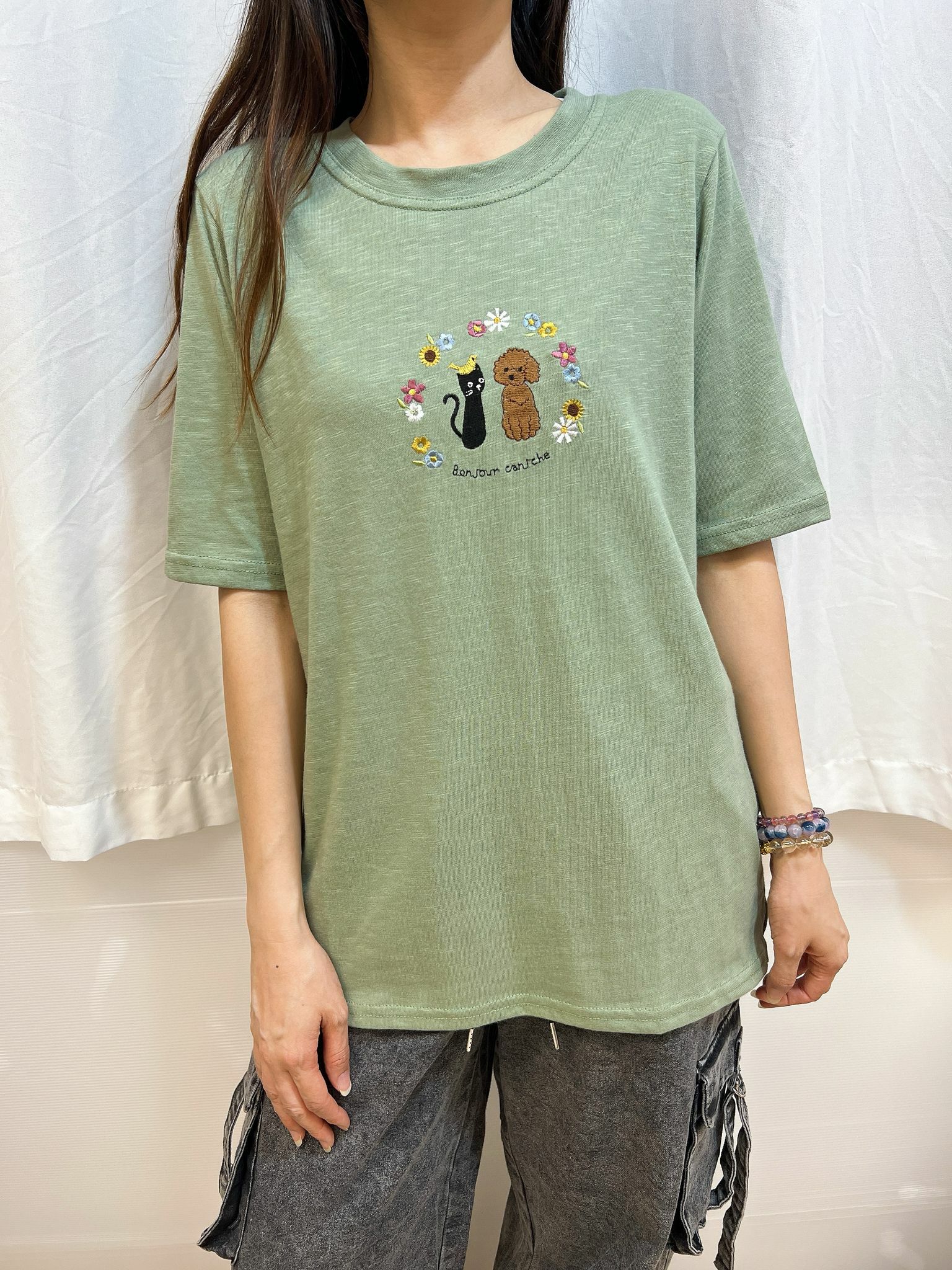 CA 貓狗花刺繡 TOP