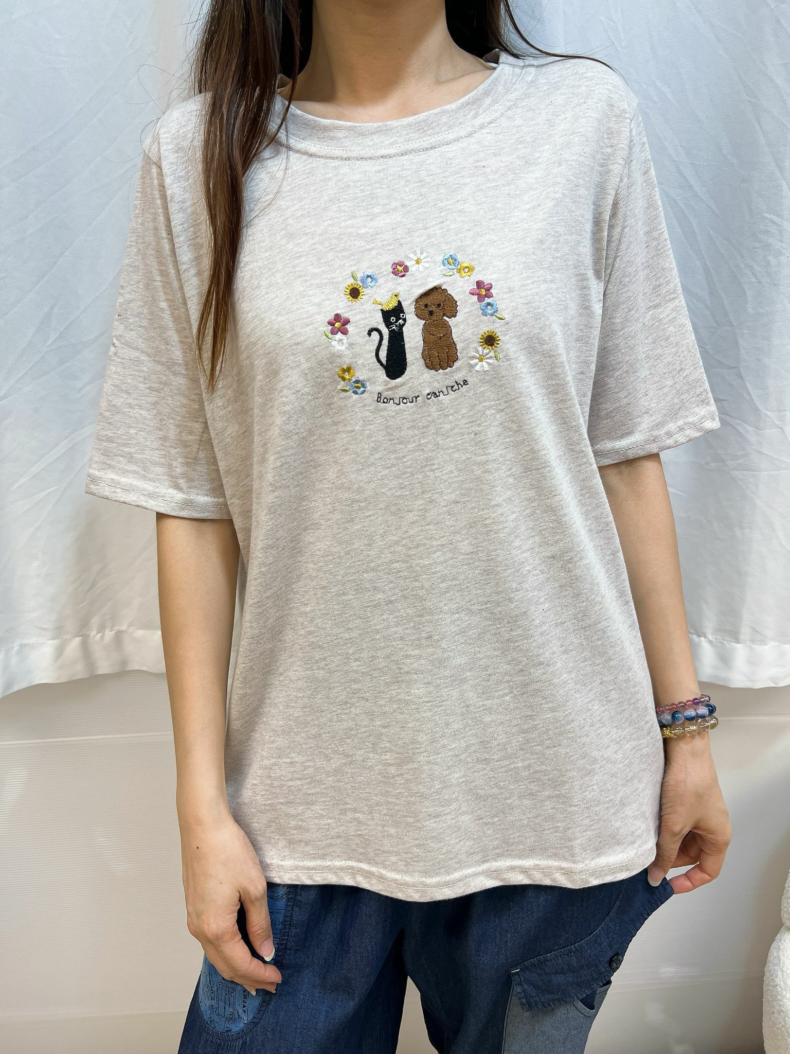 CA 貓狗花刺繡 TOP
