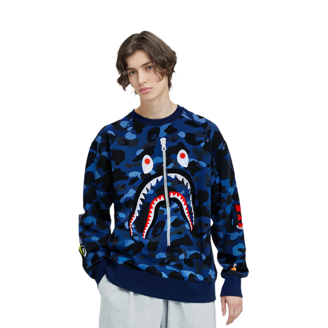 【代購】A BATHING APE Color Camo Embroidery Shark Crewneck