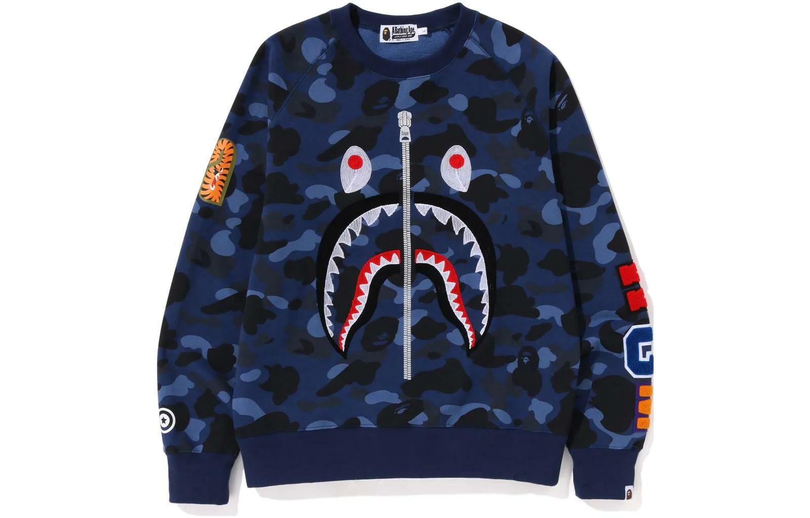 【代購】A BATHING APE Color Camo Embroidery Shark Crewneck