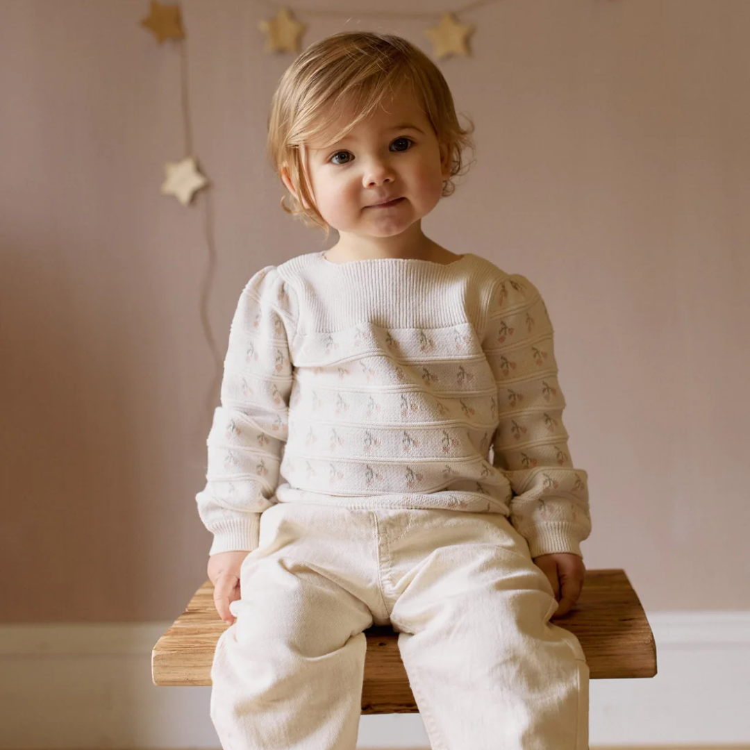 JAMIE KAY│Cherry Love Jumper公主袖毛衣．Cherry Love Jacquard Egret