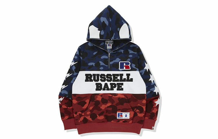 【代購】A BATHING APE X Russell Color Camo Ape Half Zip Pullover Hoodie