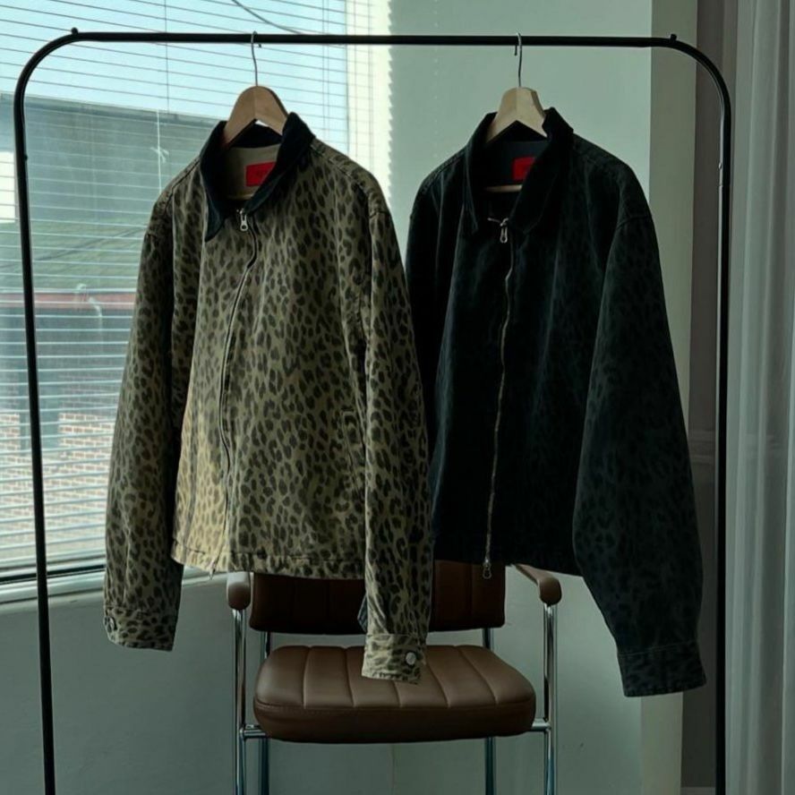 反領豹紋拉鍊外套 EDEN-007JK